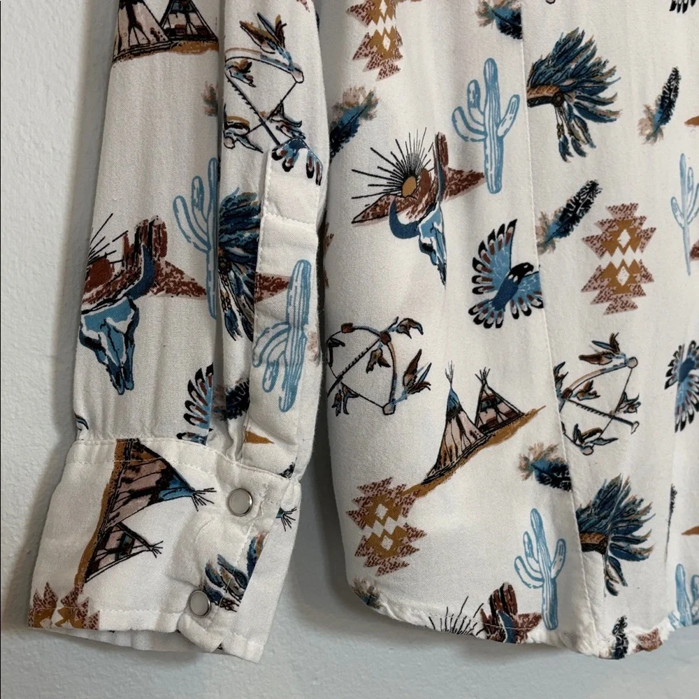Women's White Medium Western Desert Print Button Down Shirt - Picture 5 of 10